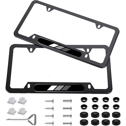 2pcs Car 350Z License Plate Frame Cover Holder Porotector Black Stainless Steel