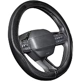 JCW Checkered Flag Style UK Leather Ra Steering Wheel Cover 15'' Diameter, Black