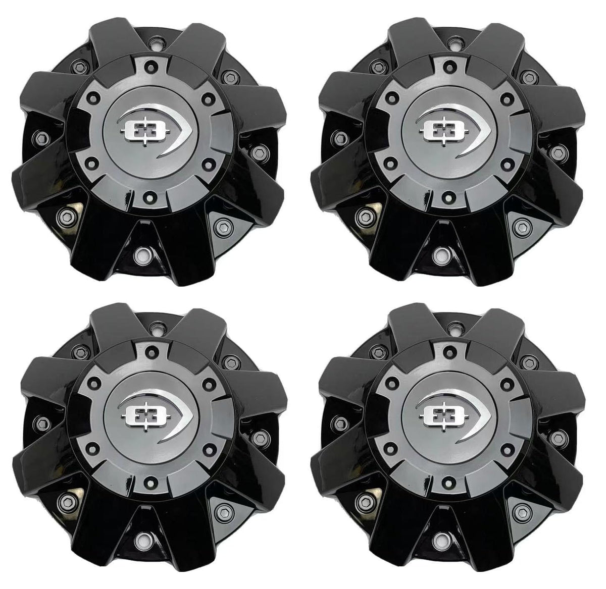 C420 Gloss Black Wheel Center Cap Vision 413 420 422 423 Hub Cap C420GB 5/6 Lug w/Screws, 4Pcs