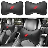 2Pcs Leather Carbon Fiber Leather Sport Car Seat Scat Pack Bee Neck Rest Pillow 