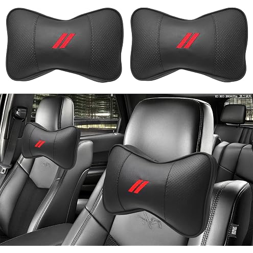 2Pcs Leather Carbon Fiber Leather Sport Car Seat Scat Pack Bee Neck Rest Pillow 