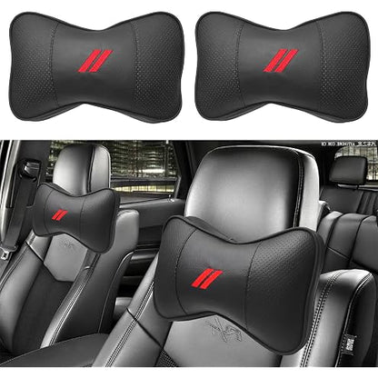 2Pcs Leather Carbon Fiber Leather Sport Car Seat Scat Pack Bee Neck Rest Pillow 