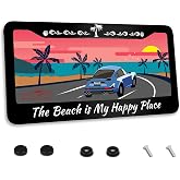 2pcs Car Palm Tree Tropical Life is Good at Beach License Plate Frame Cover Hold