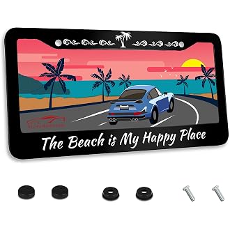 2pcs Car Palm Tree Tropical Life is Good at Beach License Plate Frame Cover Hold