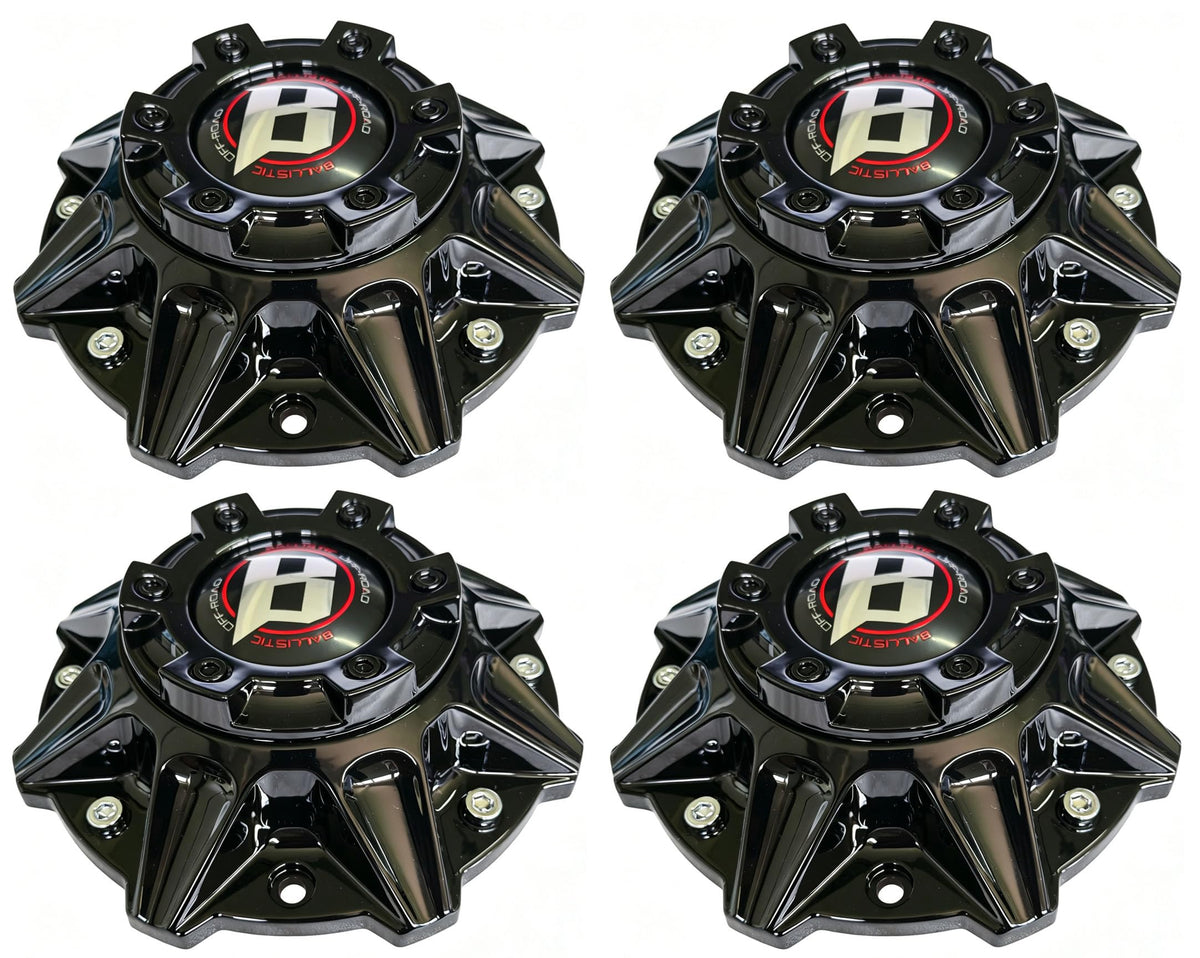 Wheel Center Cap Gloss Black Ballistic 845 Morax LG1208-33 SGD0010 Hub Cap WXORGB,4PC