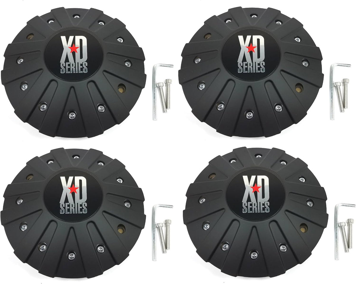 4x KMC XD Series Matte Black Wheel Center Hub Caps Bolt-On for 5x4.5 5x114.3 5x5 5x127 6x5.5 6x139.7 6x135 8x6.5 8x165.1 5x5.5 5x139.7 5x150 8x170 5x135 XD778 Monster
