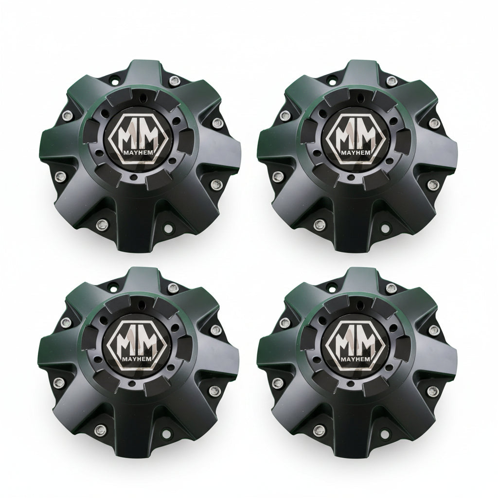 Set of four MAYHEM C108040B01 matte black wheel center caps