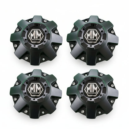 Set of four MAYHEM C108040B01 matte black wheel center caps