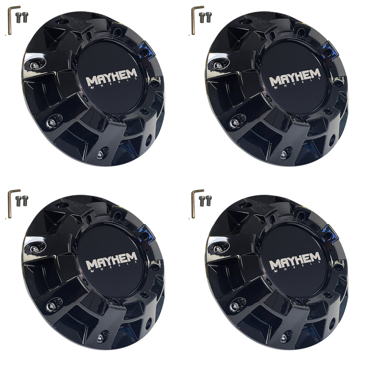 MAYHEM MONSTER SERIES 8100 GLOSS BLACK WHEEL RIM CENTER CAP 81492090F-1 C108100B (4 CAPS)