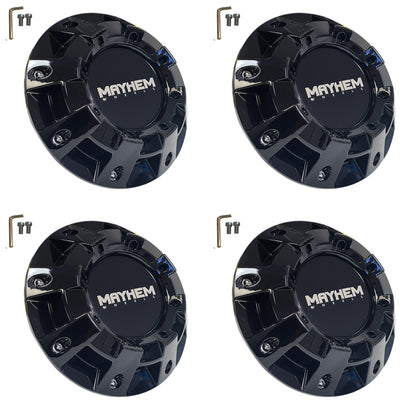 MAYHEM MONSTER SERIES 8100 GLOSS BLACK WHEEL RIM CENTER CAP 81492090F-1 C108100B (4 CAPS)
