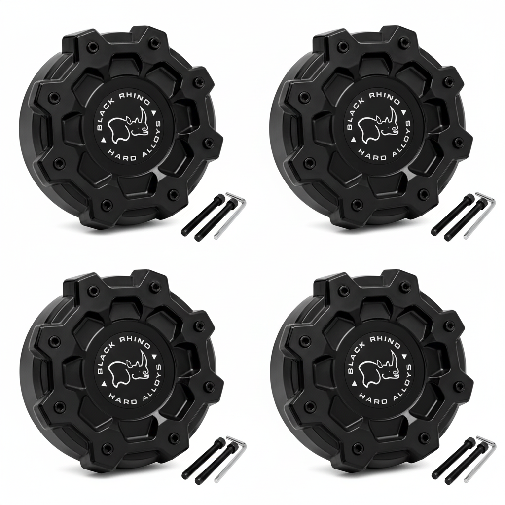 Set of four Black Rhino PSC014BLA matte black wheel center caps