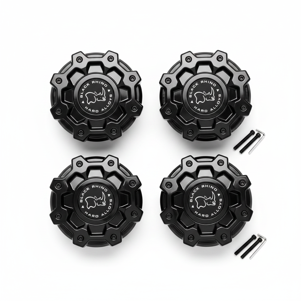 Set of four Black Rhino PSC014BLA gloss black wheel center caps