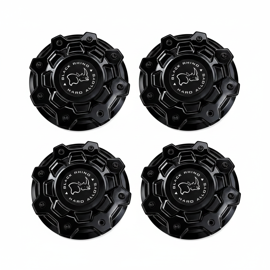 Set of four Black Rhino PSC014BLA gloss black wheel center caps