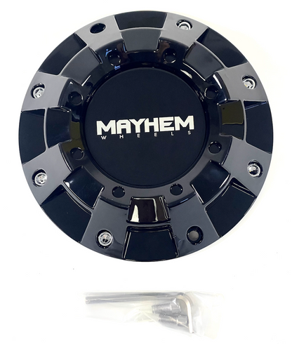 MAYHEM MONSTER SERIES 8100 GLOSS BLACK WHEEL RIM CENTER CAP 81492090F-1 C108100B (4 CAPS)