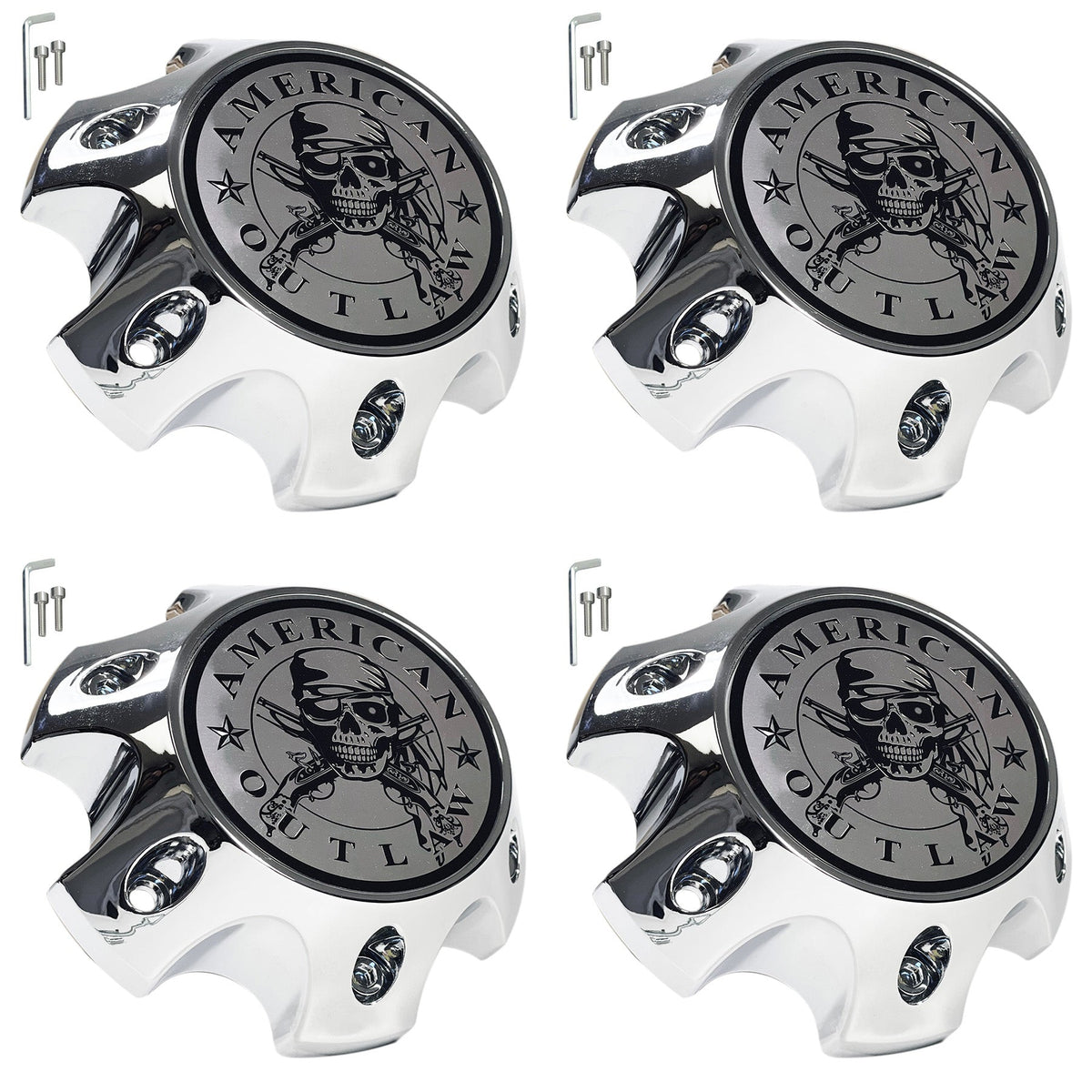 American Outlaw Wheels Chrome Custom Wheel Center Caps # BC-789S (4 CAPS)