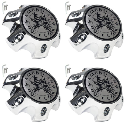 American Outlaw Wheels Chrome Custom Wheel Center Caps # BC-789S (4 CAPS)
